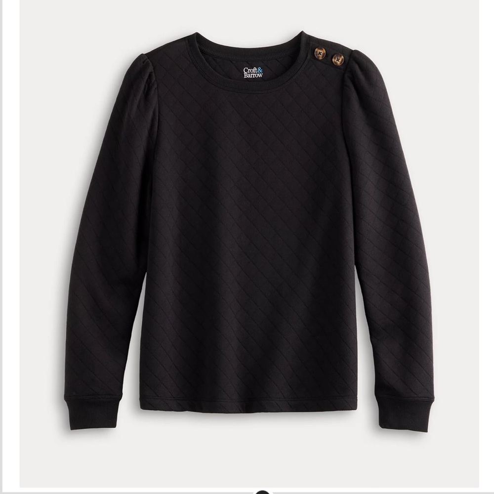 Croft & Barrow Black Button-Shoulder Sweatshirt
